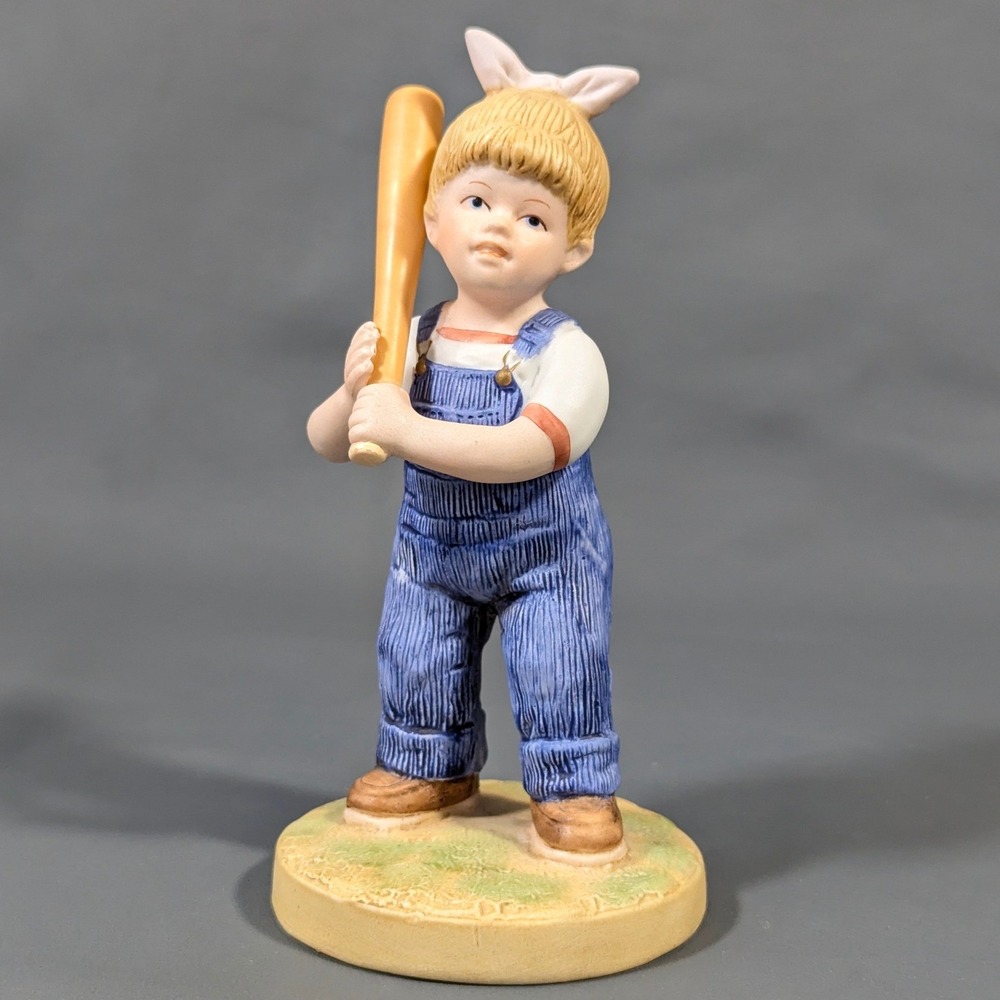 Homco Denim Days 1522 Porcelain Figurine Girl with Baseball Bat 1985 Vintage